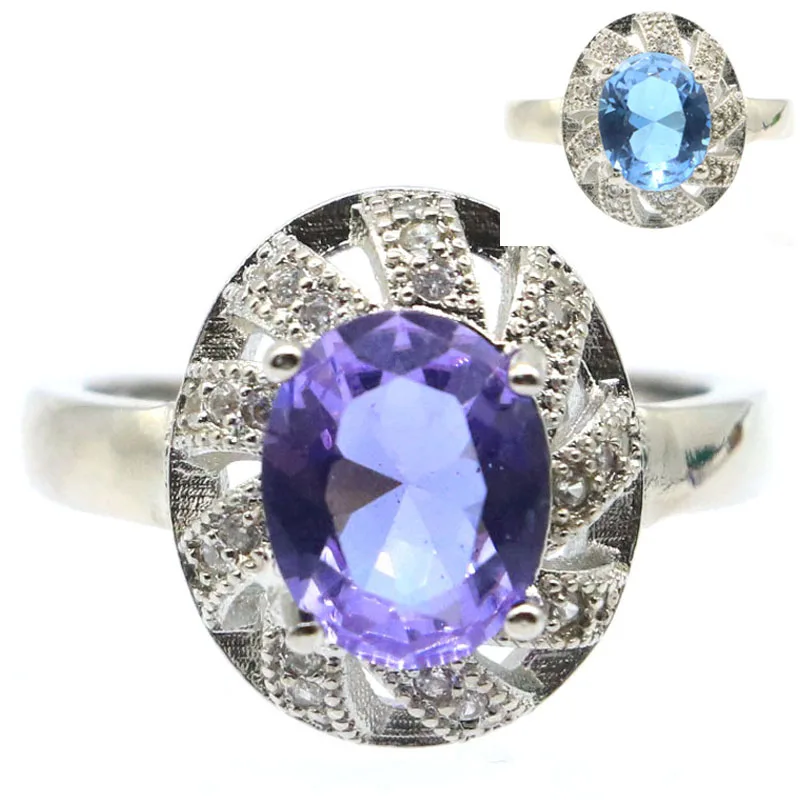 16x13mm 3.8g Pretty created Color Changing Alexandrite Topaz, Orange Spessartine Garnet Citrine CZ Females Wedding Silver Rings