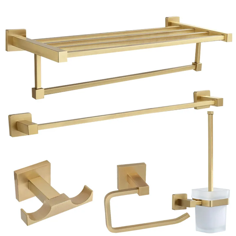 

Brushed Gold Bathroom Accessories Set Luxury 5 Pieces Set Racks Towel Holder Bathroom Hook