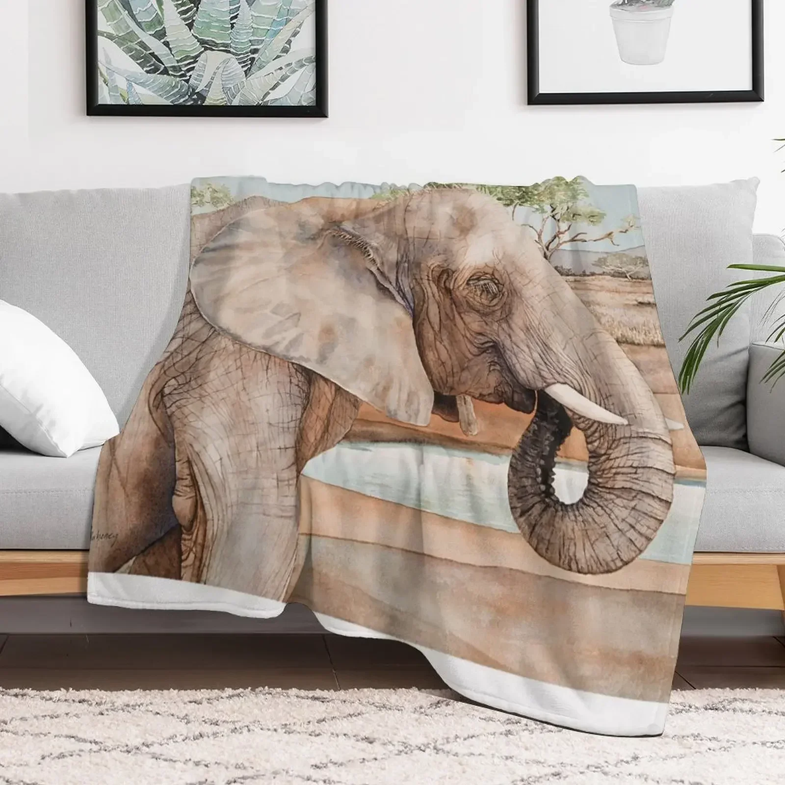 

African Elephant Watercolor Throw Blanket Winter beds Soft Plush Plaid anime Blankets