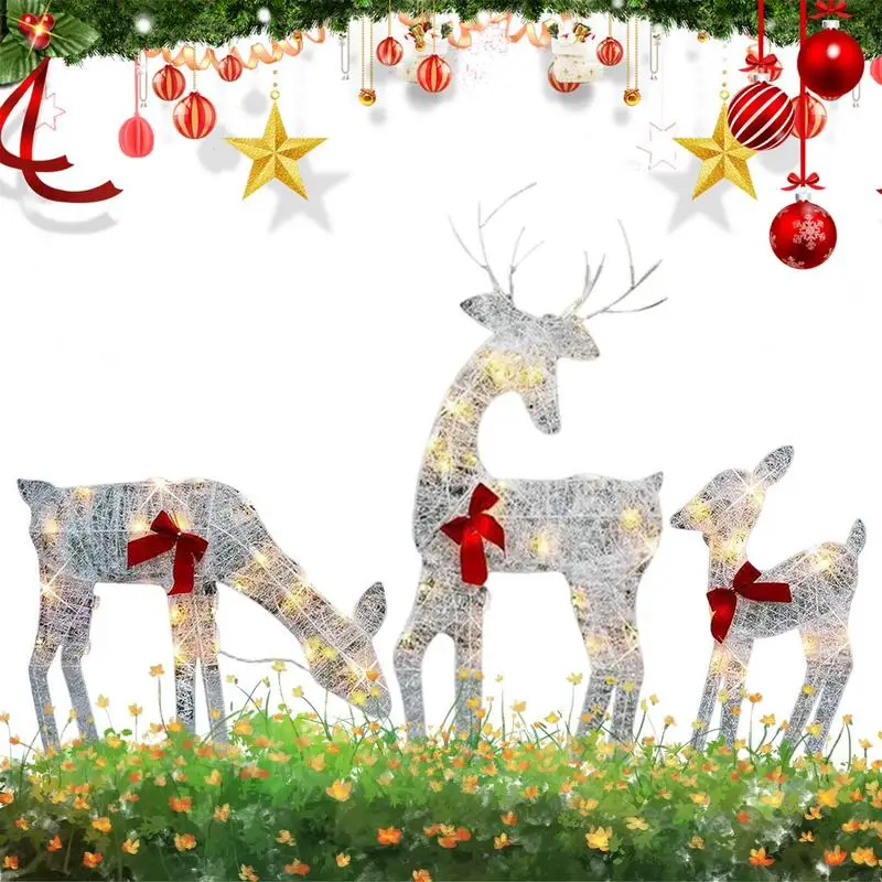 

Christmas Iron Christmas Deer With Bells And Bows Elk Decoration Lights Home Garden Outdoor Lawn Holiday Decoration