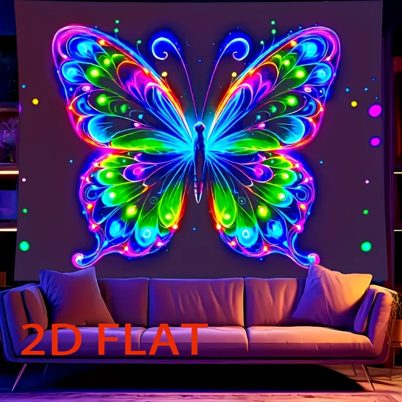 VIKAMA Neon Butterfly Tapestry Cyberpunk Style Luminous Decoration Esports Room Bedhead Trendy Cool Girl Room Decoration