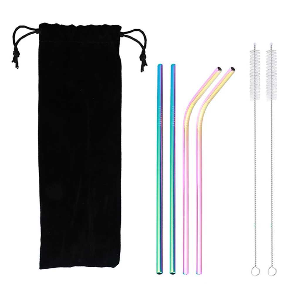 

7 pcs Stainless Steel Straw Set 21 5x0 6cm Straight Curved Reusable Straws Tumblers Eco Friendly Anti Rust with 2 Brushes