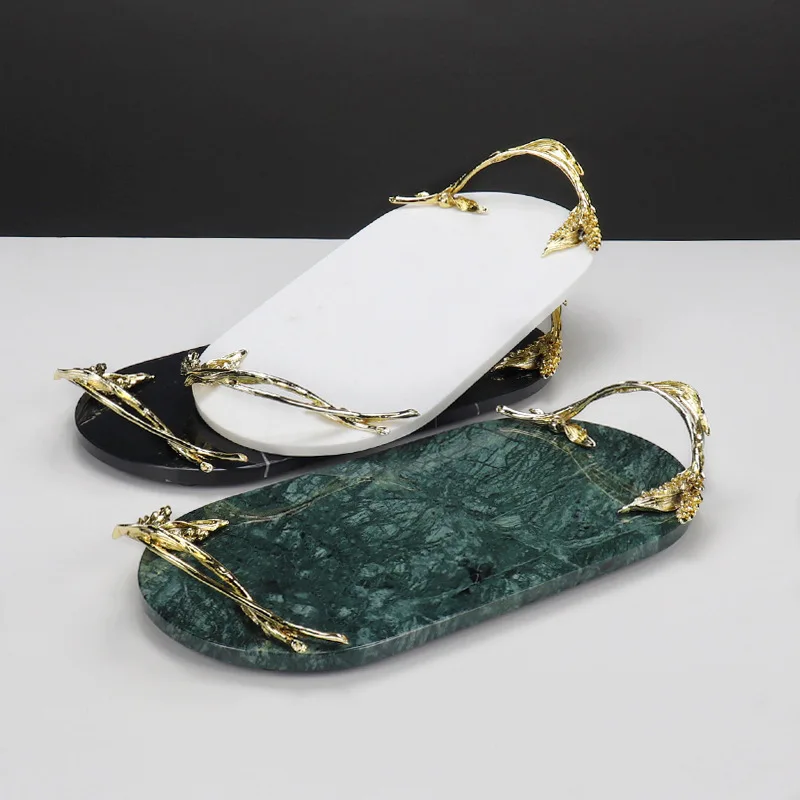 Nordic ins Marble Oval Handle Tray Sink Bathroom Tabletop Accessories Perfume Storage Tray
