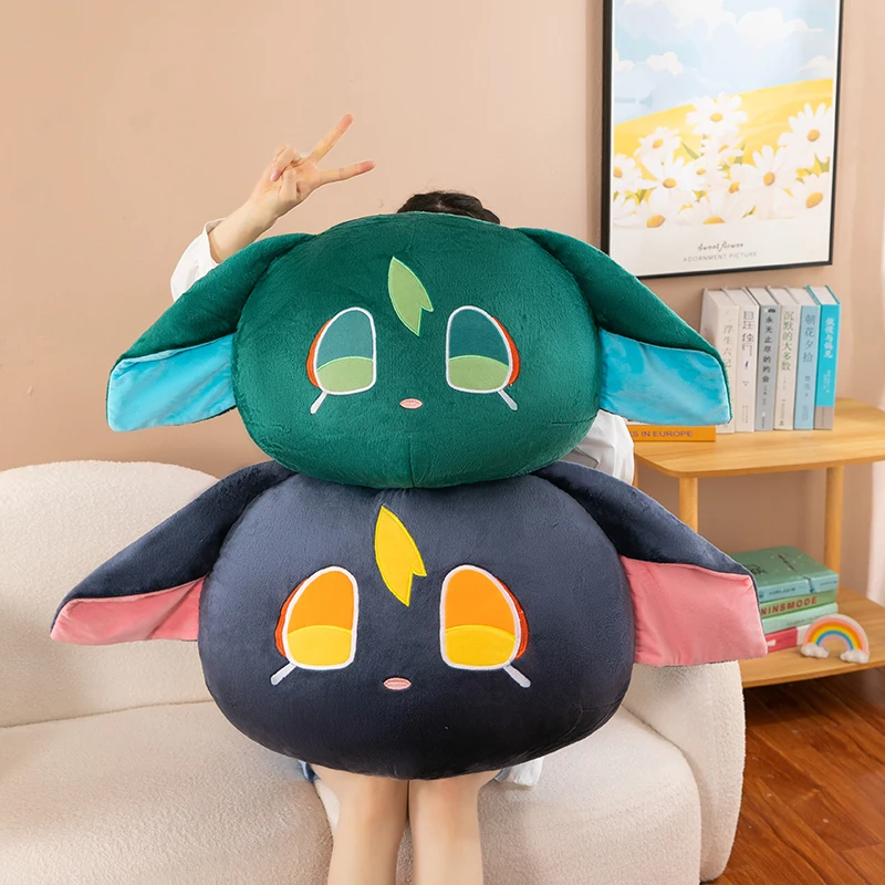 

Fluffy Long Ear Crying Elf Cat Stuffed Pillow, Two Tone Round Plush Cushion for Sofa or Bedroom Decoration