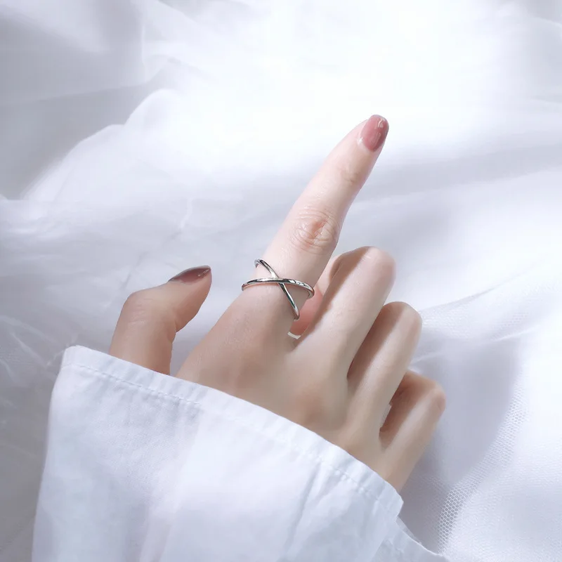 Silver Color Cross Ring for Women Girl Gift Open Double Layers Korean Fashion Jewelry 925 Stamp Dropshipping Wholesale