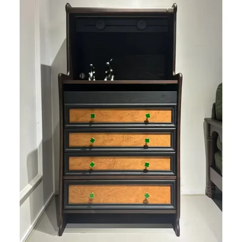 Modern style four-drawer solid wood multi-functional storage, red oak side cabinet