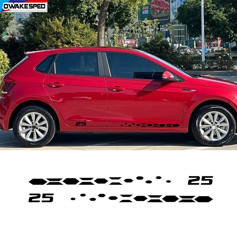 2pcs For Volkswagen Polo GOLF Edition 25 45 Sport Stripes Car Body Door Side Skirt Decor Stickers