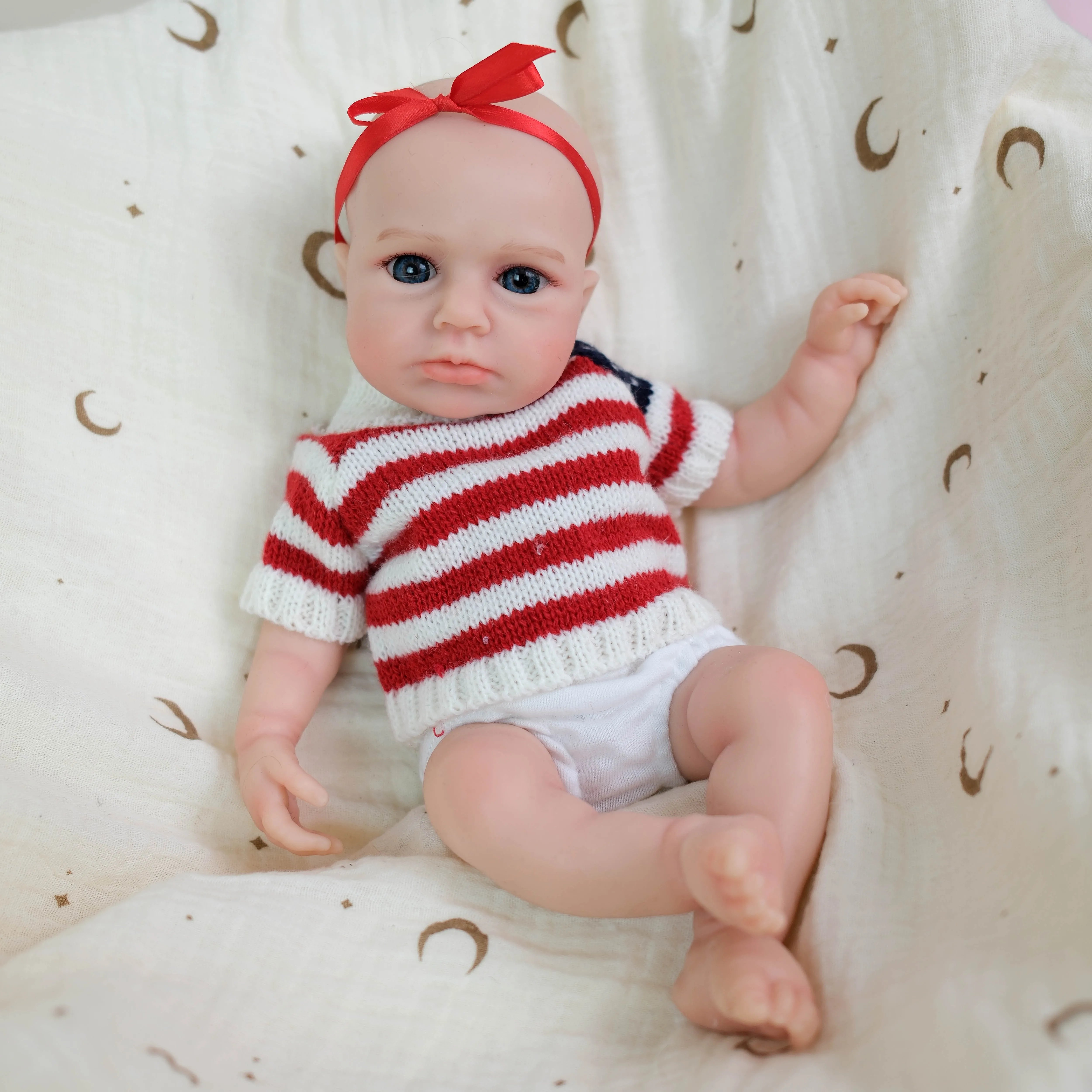 

NPK 12inch Lifelike Reborn Doll Loulou Awake Super Soft Solid Platinum Silicone Flexible Elastic Mouth Can Open
