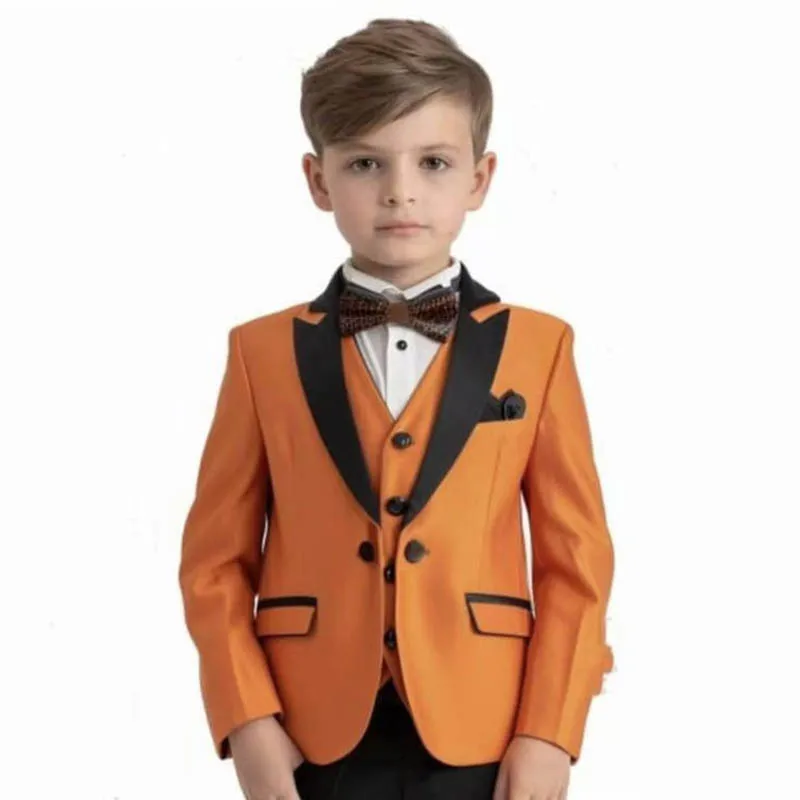 Handsome 3 Piece Jacket Pants Vest Boys Suits Kids Costume One Button Peak Lapel Luxury Wedding Costume Luxury Children Clothing