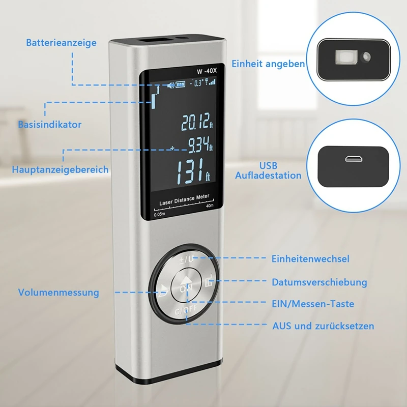 Télémètre laser numérique intelligent, télémètre portable, mini outil de mesure de la distance, déterminer, 40m