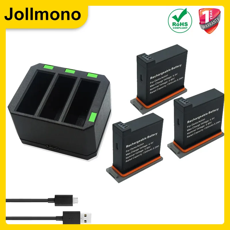 1300mAh  Batteries for DJI Osmo Action Camera Battery Channel USB Charger bateria For DJI Osmo Action Camera Accessories