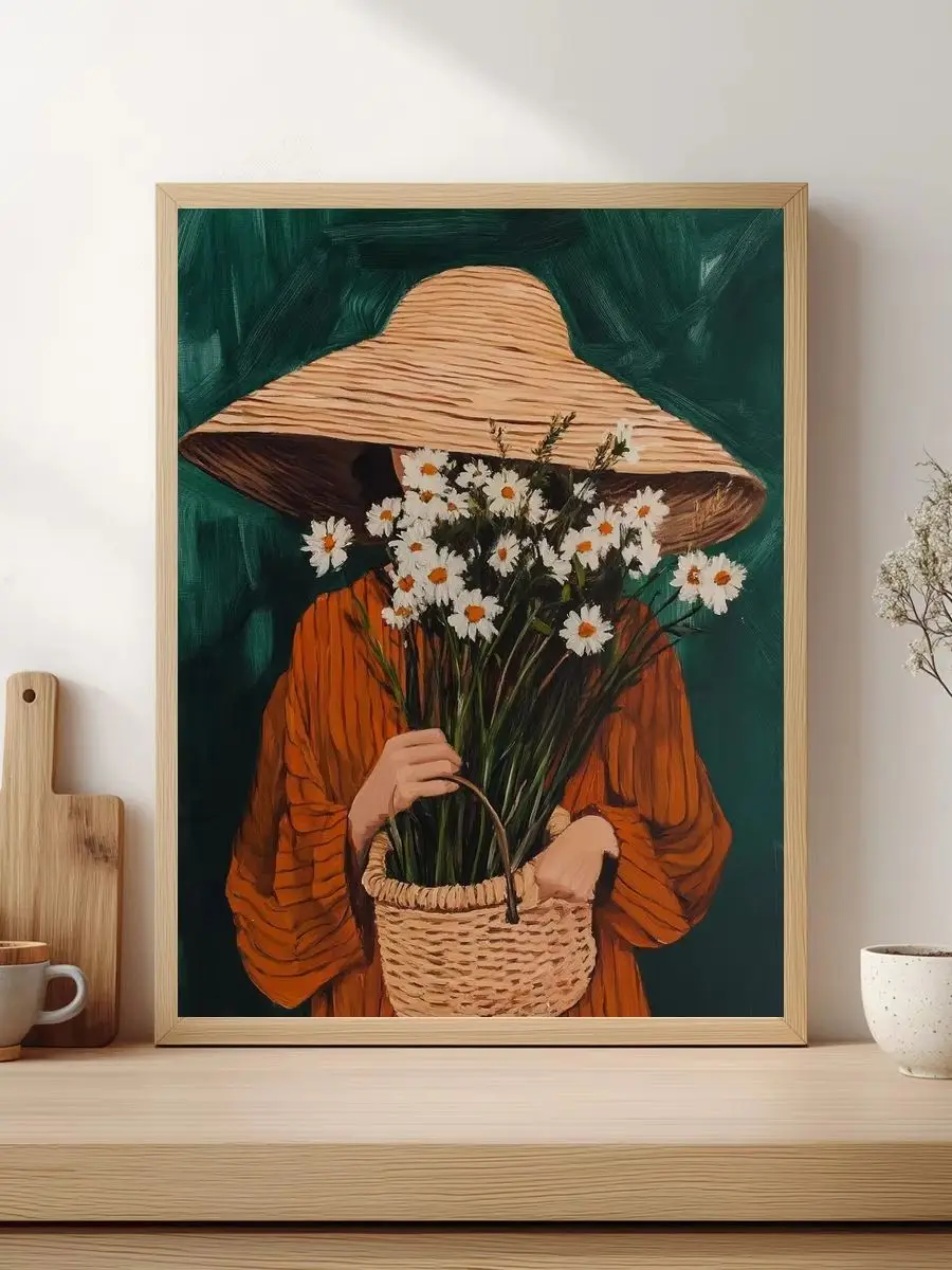 1 Stück 30x40cm/11,8x15,7 Zoll, 11Ct/14Ct Kreuzstich-Set, DIY Valentinstagsgeschenk, Stickerei-Set für Festlichkeiten, Strohhut-Gänseblümchen-Mädchen – Detail 1