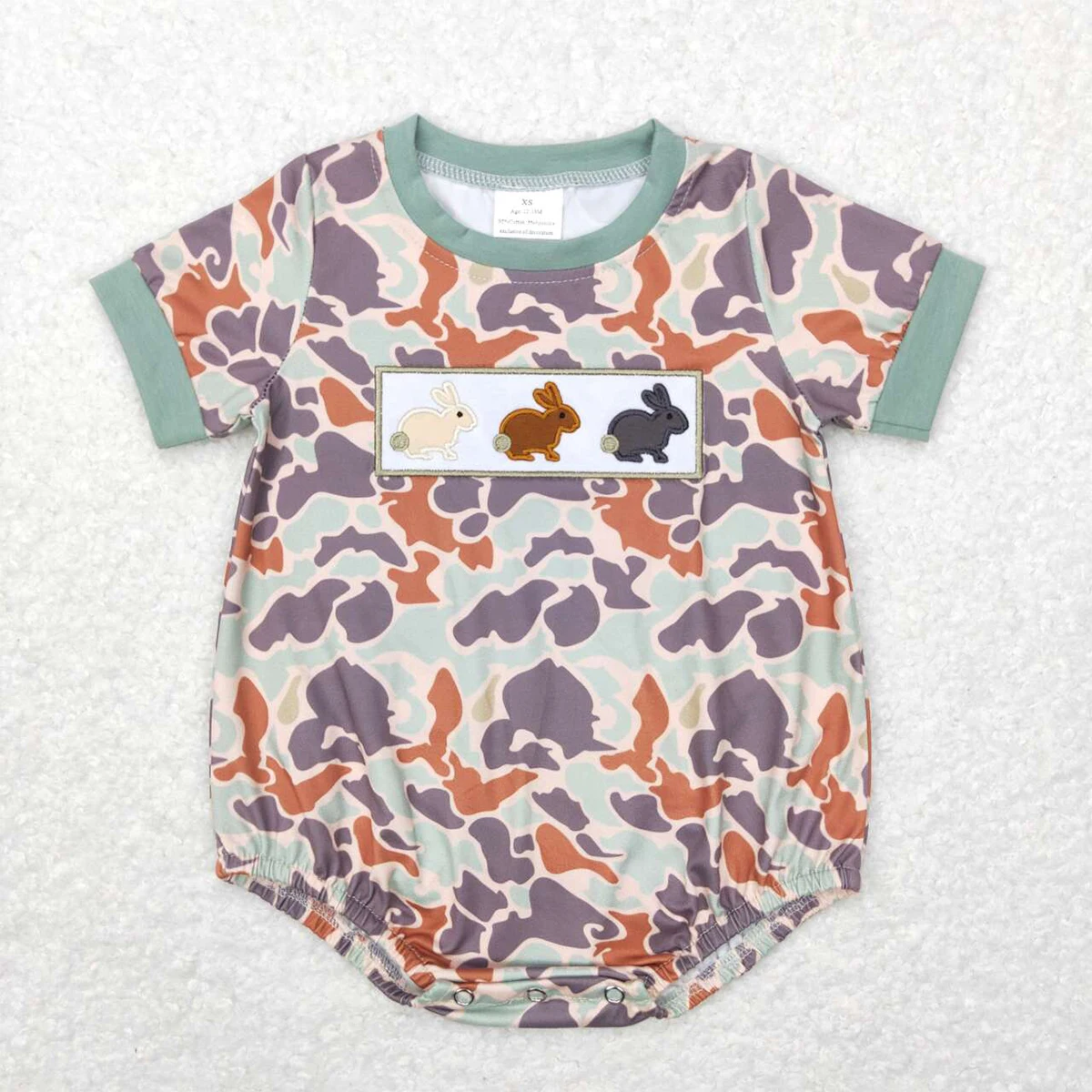 

Newborn Leopard Bunny Rabbit Flower Spring Romper Wholesale Happy Easter Baby Girl Short Sleeves Ruffle Kid Toddler One-piece