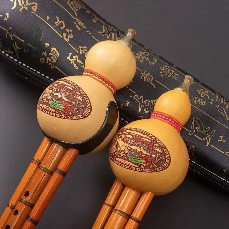 Double Tone Bamboo Hulusi C/B-flat Key Chinese Traditional Hulusi Adults Children Gourd Cucurbit Flutes Folk Wind Instruments