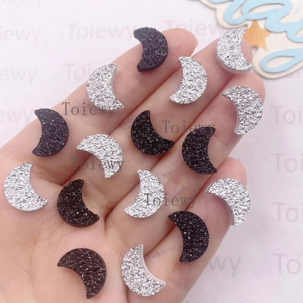 50PCS Resin Silvery Black Ore Surface Moon Flat back Rhinestones Gemstone Scrapbook Wedding Appliques Crafts Decor  Accessories