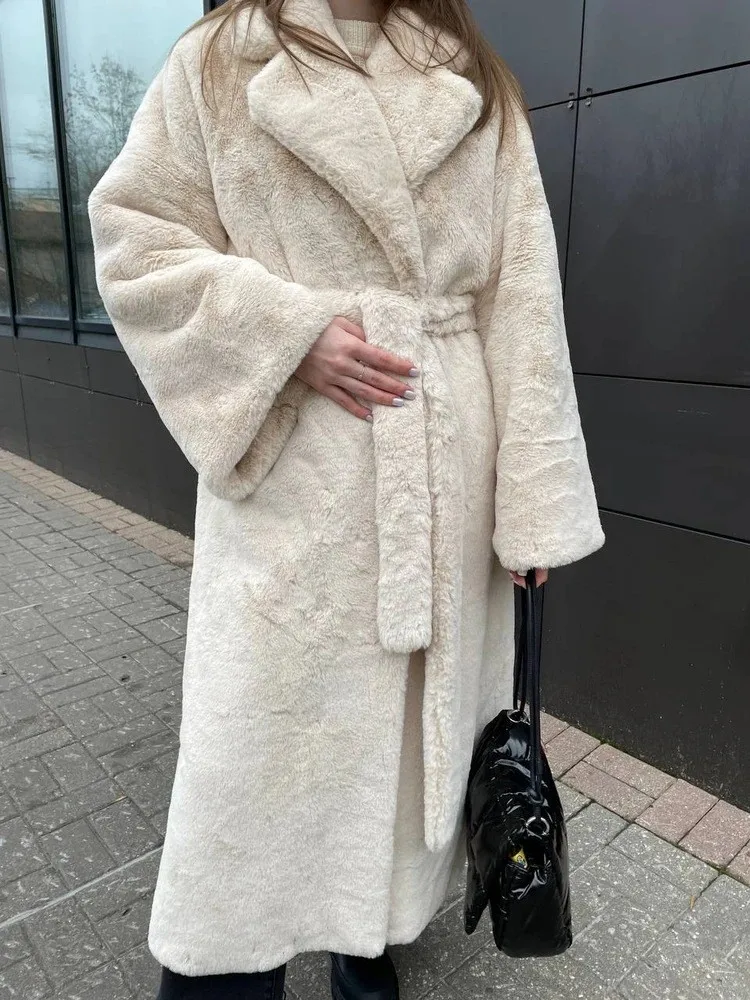 새로운 가을 겨울 두꺼운 연장형 인조 모피 코트 루즈핏 따뜻한 여성용 아우터웨어 토끼털 스타일 롱코트 젊은 여성용