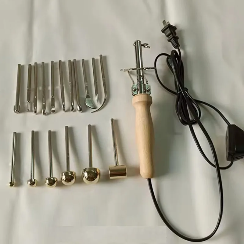 Fabric Flower Maker Tools Set Electric Artificial Flower Clover Soldering Iron with 17 21x Iron & Brass 18x 24x 27x