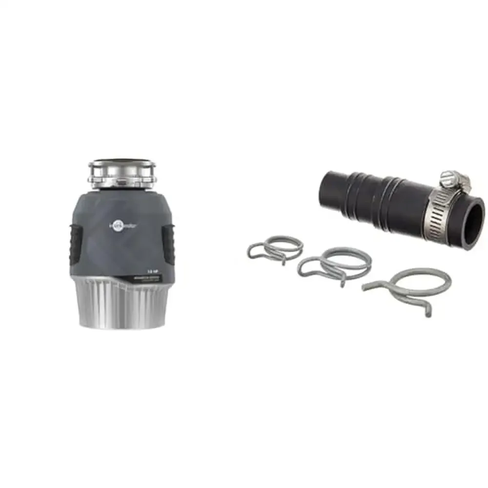 1HP 고급 시리즈 음식물 쓰레기 처리 회색 및 식기 세척기 커넥터 키트 DIY 설치 조용한 작동 빠르고 쉬움