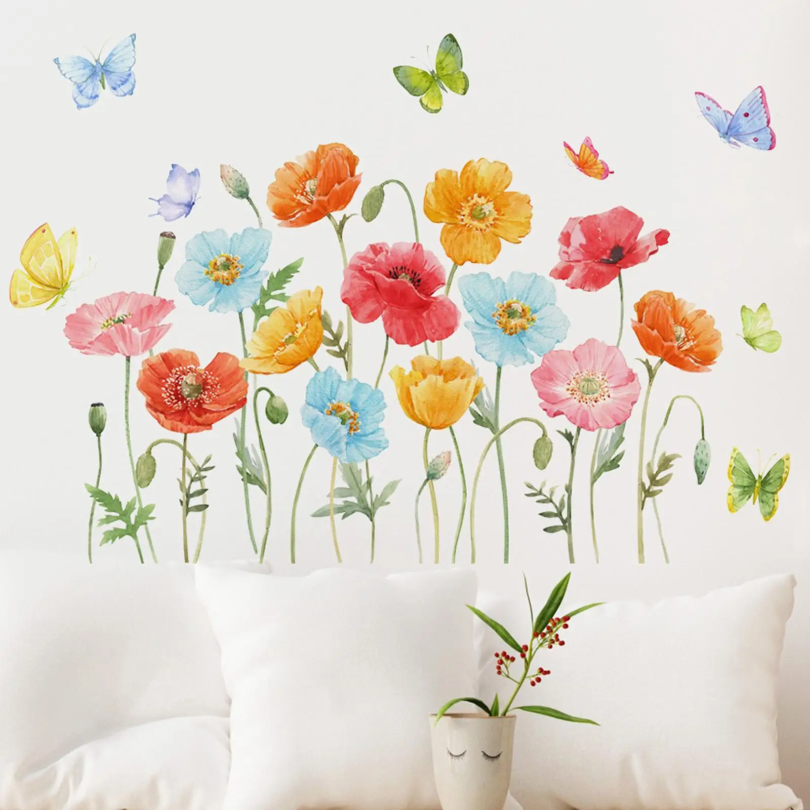 2Pcs Flowers Butterflies Wall Decals Wall Clings Reliable Waterproof PVC