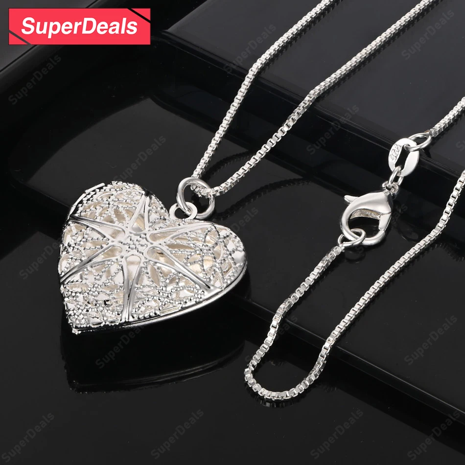 

SuperDeals 16-30 Inch 925 Sterling Silver Hollow Heart Pendant Necklace For Women Romantic Wedding Birthday Party Pretty Jewelry