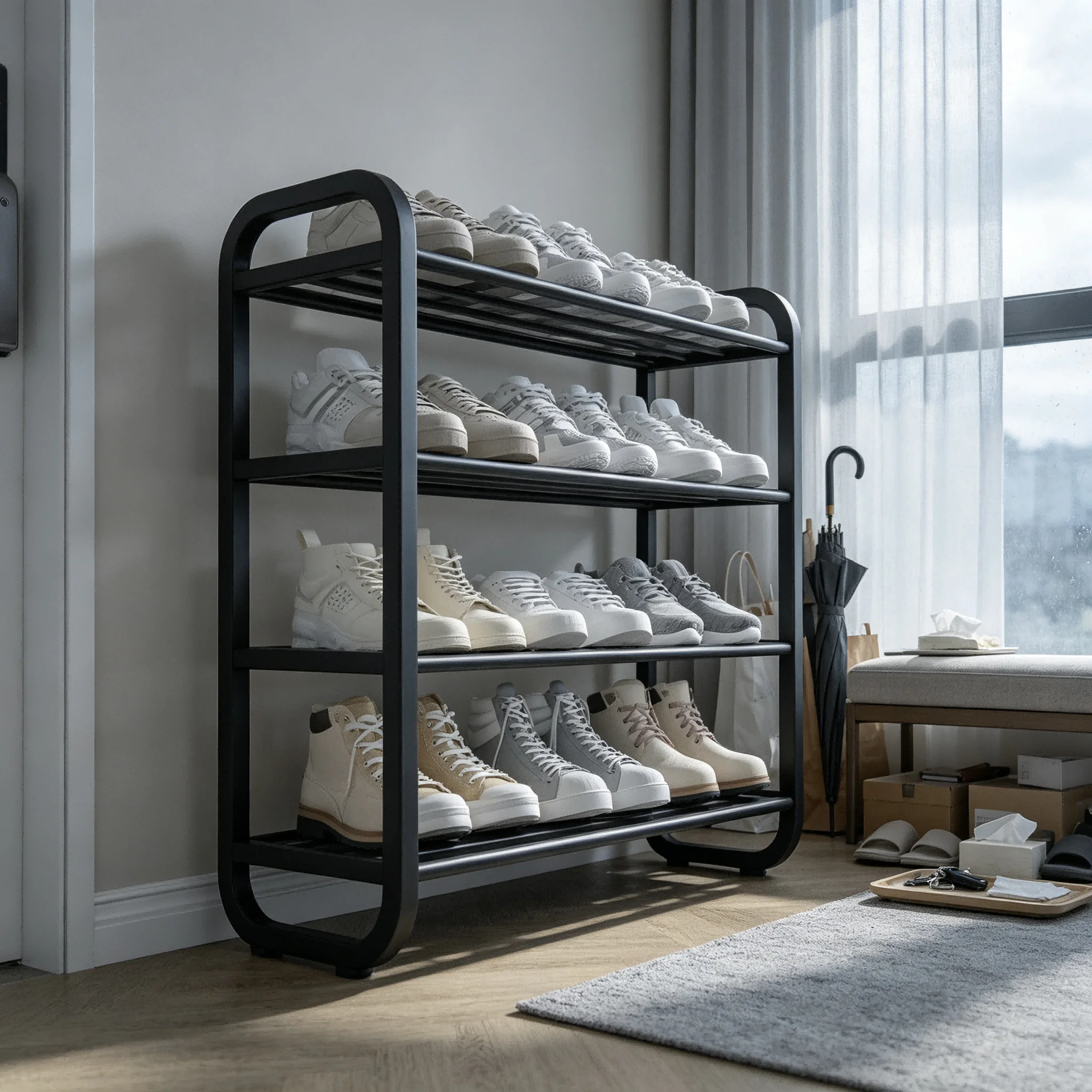 AOLIVIYA Quick Assemble Shoe Rack Entryway Hallway Cabinet Dorm Multilayer Storage Stand