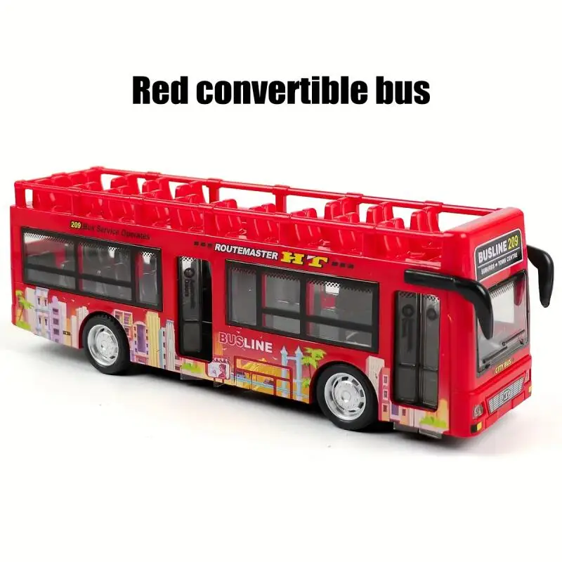 Double Decker Bus Sightseeing Model Pull Back Vehicles Toy Die Cast Pull Back Vehicles Collectible Light Music Cars for Boys