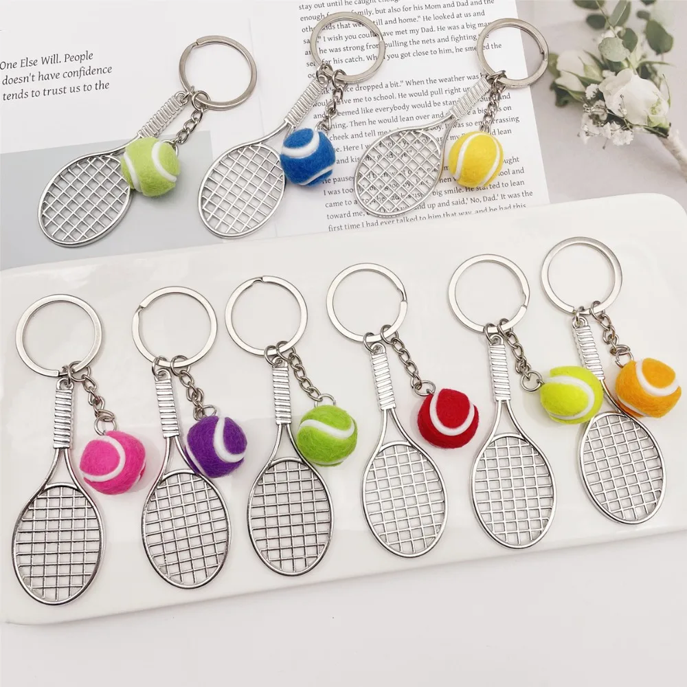 random color1Pc Simulation Metal Tennis Keychain Set Sports Souvenir Pendant Fashion Bag Decor Small Gift Ornament