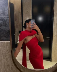 Fortunate Customized Red Mermaid Evening Dresses for Saudi Arabia Women Strapless With Cape Floor Length Prom Party Dress 2025