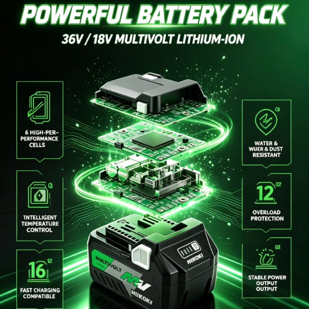 HiKOKI BSL36A18 18V-36V 5.0Ah MultiVolt Battery,Stable Power Output for Cordless Drills,Circular Saws and Surface Grinding Tools
