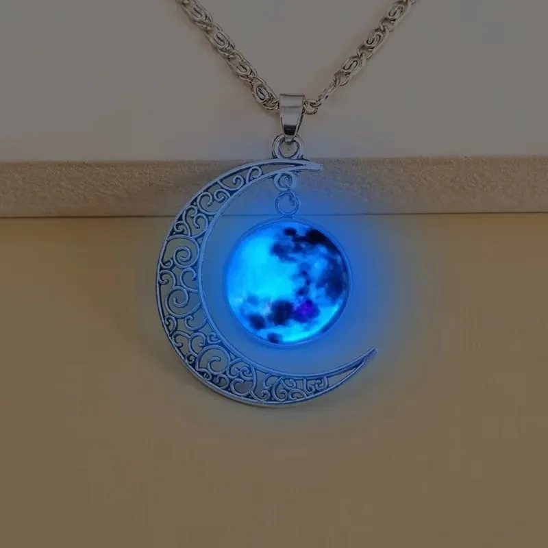 Luminous Galaxy Planet Glass Necklace Handmade Glow In The Dark Red Mars Moon Pendants Necklaces