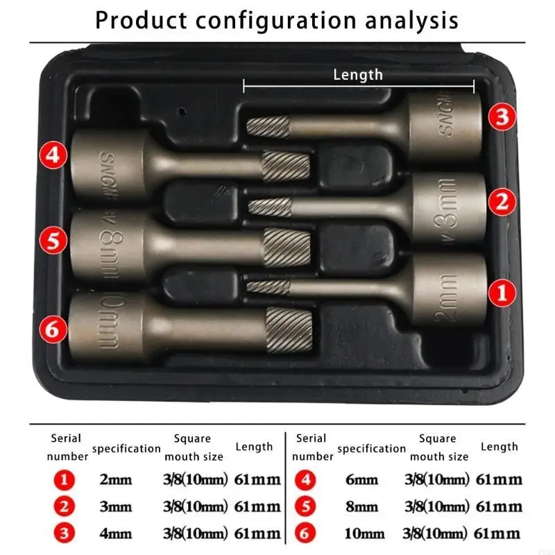 

P82E 6Pcs 3/8 Damaged Screw Extractors Drill Bit Purpose Tool Broken Speed Out Easily