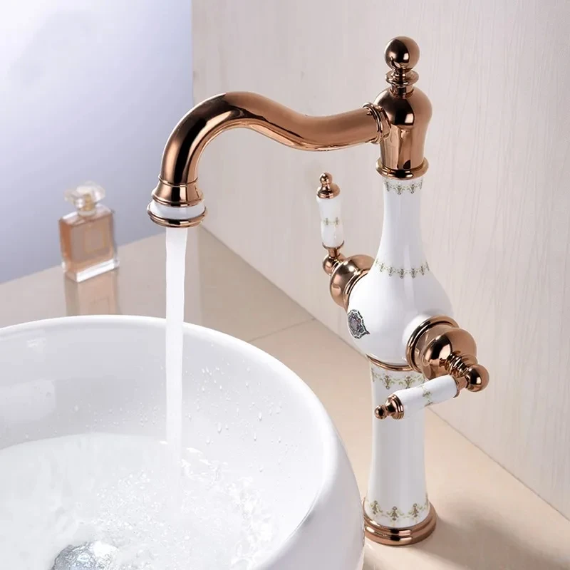 Arabic style Solid brass Rose gold bathroom sink faucet cold hot water basin mixer faucet high quality three holes faucet Gn450S