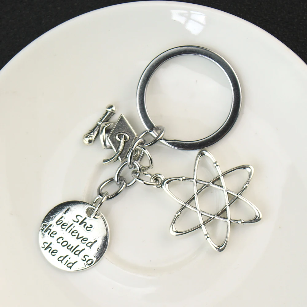 Bachelor Cap And Chemical Molecule Keychain She Believed She Could So She Did Keyring Graduation Gift Jewelry