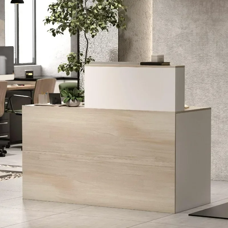 

Reception Desk with Counter & Lockable Srotage Drawers, for Salon Reception Room Checkout Office, Natrual