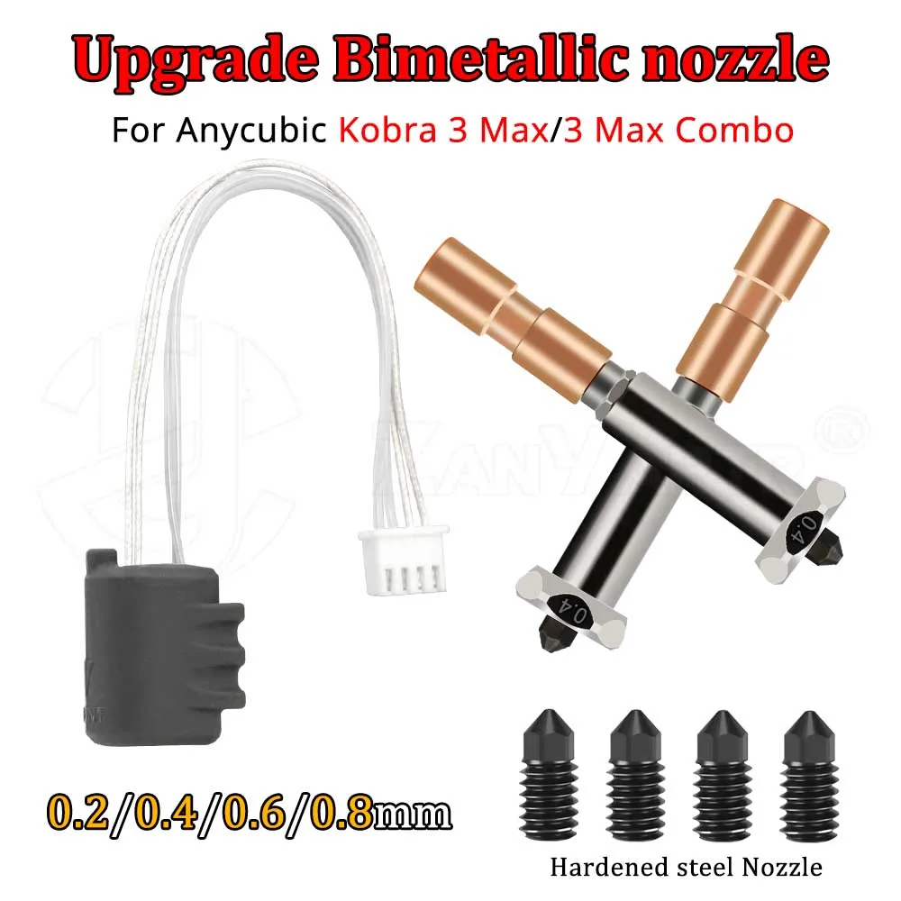 

Комбинированная насадка для обновления Anycubic Kobra 3 Max/Kobra 3 Max, сменная насадка Hotend Throat 0,4 мм 0,6 мм 0,8 мм, съемная насадка