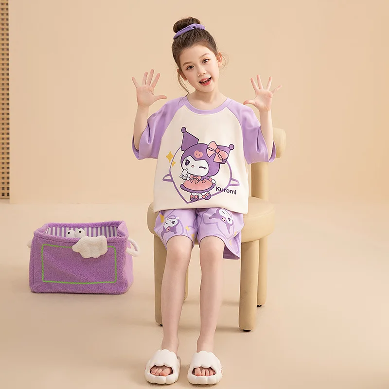 Sanrios Parent-Child Pajamas Set Kuromi Cotton Cinnamoroll Melody Cartoon Casual Summer Homewear Cute Nightwear Anime Girl Gift