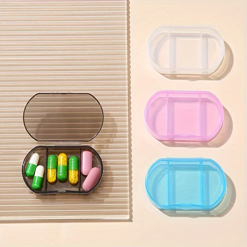 

4pcs Mini Portable 3-Compartment Pill Case,Flip-Top Transparent Storage Organizer for Medications and Supplements
