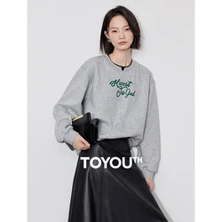 TOYOUTH Women Fleece Hoodies Sweatshirt 2024 Autumn New Letter Splicing Design Thicking Warm Pullover Tops