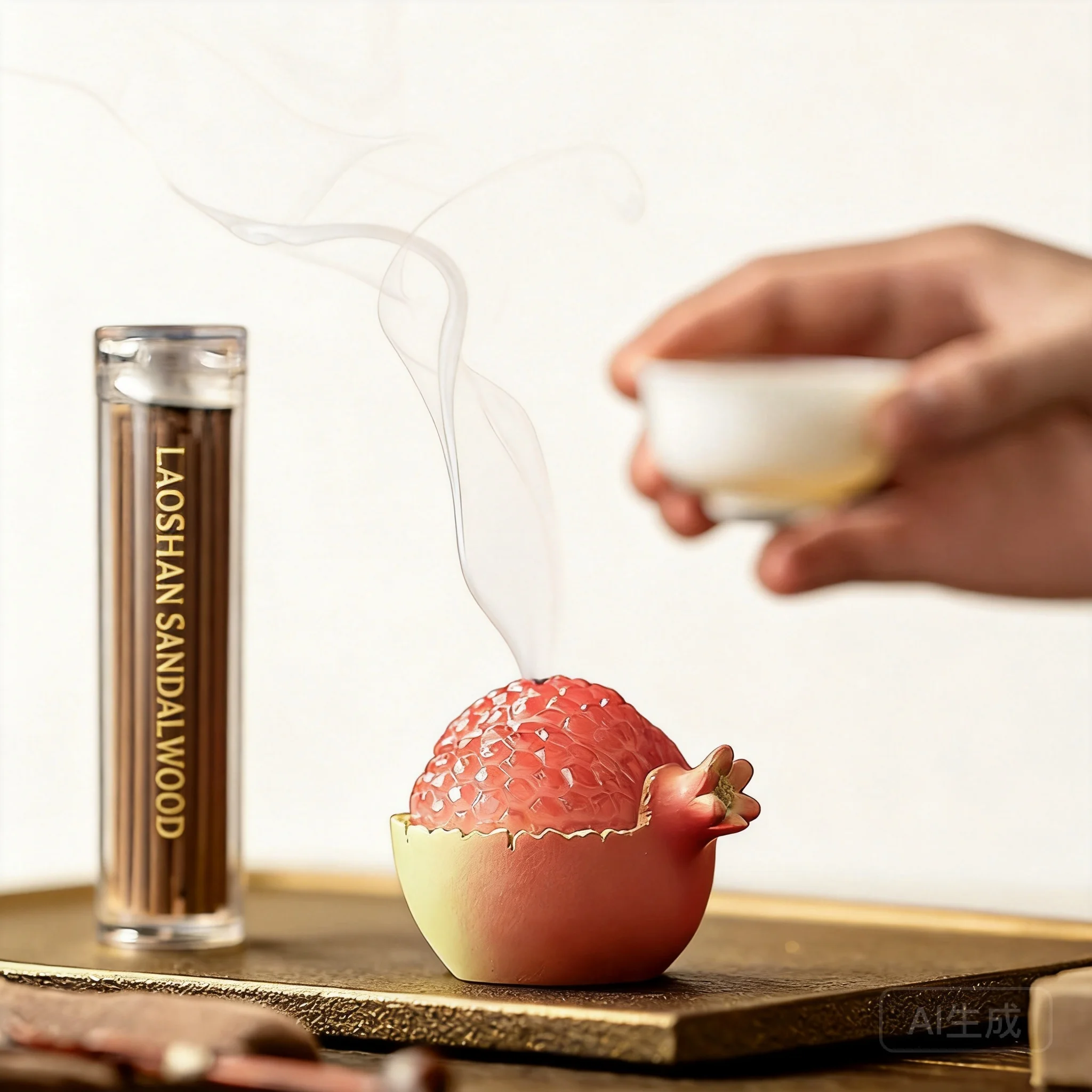 Chinese Style Auspicious Pomegranate Shape Ceramic Incense Burner Coil Incense Holder For Sandalwood Agarwood Home Tea Room Desk