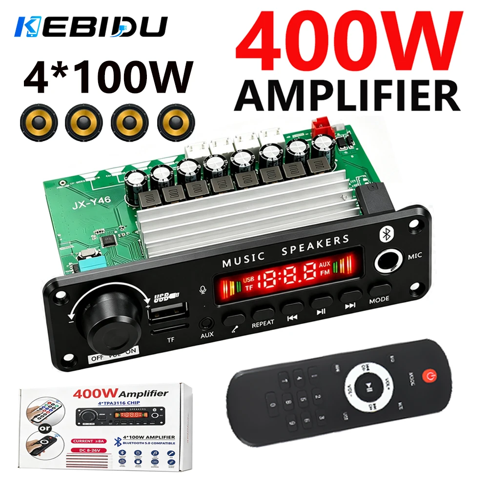 KEBIDU 400W Verstärker Auto-MP3-Player Bluetooth-Audio-Decoder-Board 8A 26V Freisprecheinrichtung DIY Musik-Player Mikrofon SB TF FM Lautstärkeregelung