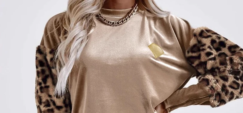 Samt Leopard Muster Oansatz Langarm Sweatshirt Frauen Top Pullover Mode