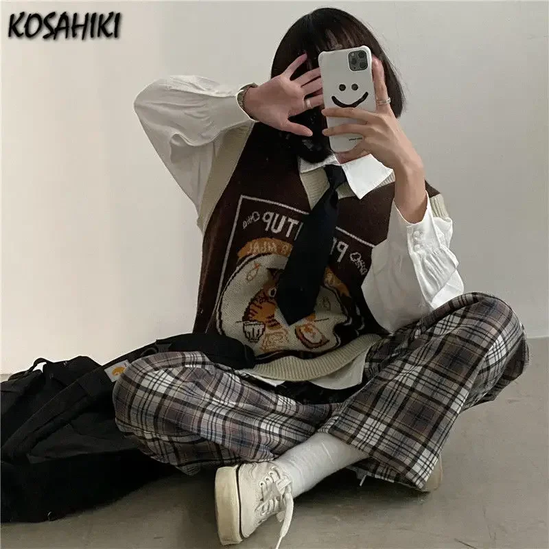 KOSAHIKI-Chaleco de gato Kawaii para mujer, suéter de punto, ropa de calle, elegante, moda universitaria, combina con todo, Harajuku, Y2k, Chandails