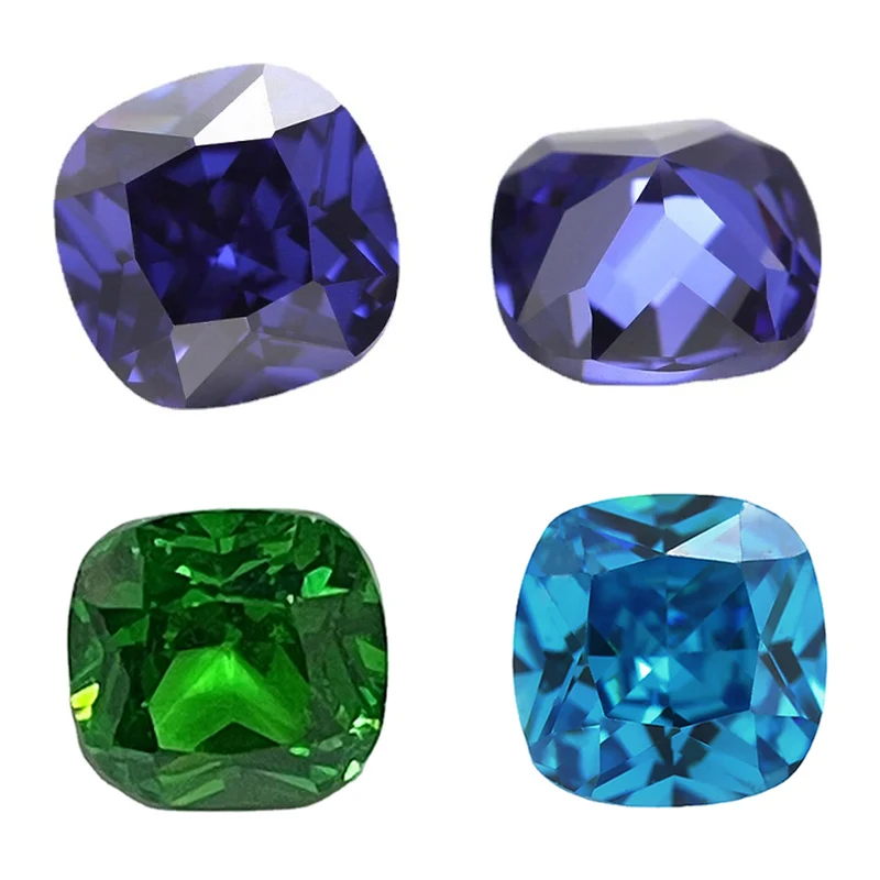 JIANGYUANGEMS Cushion Cut Loose Cubic Zirconia 5A CZ StonesGreen Sea Blue Tanzanite Color Size 3x3~10x10mm Zircon