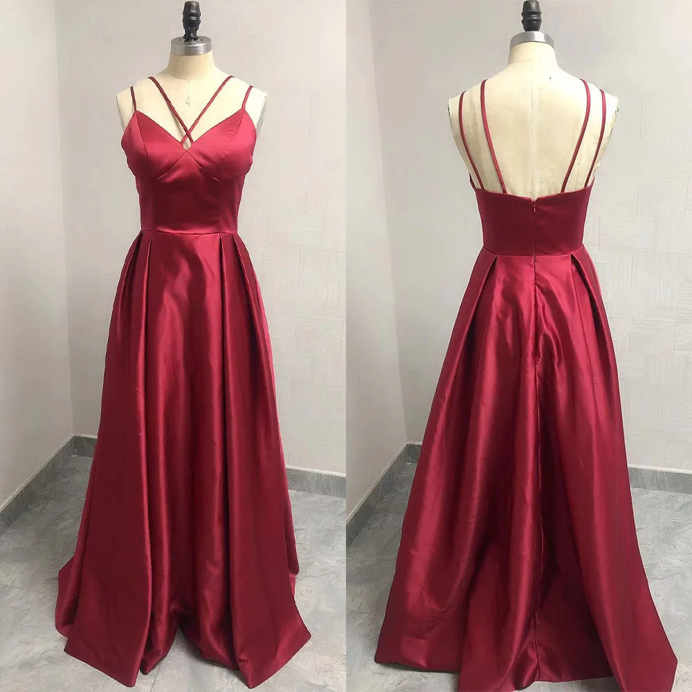 

High Quality Customized V-neck Floor Length Thin Suspenders Backless Sleeveless Elegant Dress Women for Wedding Party فستان