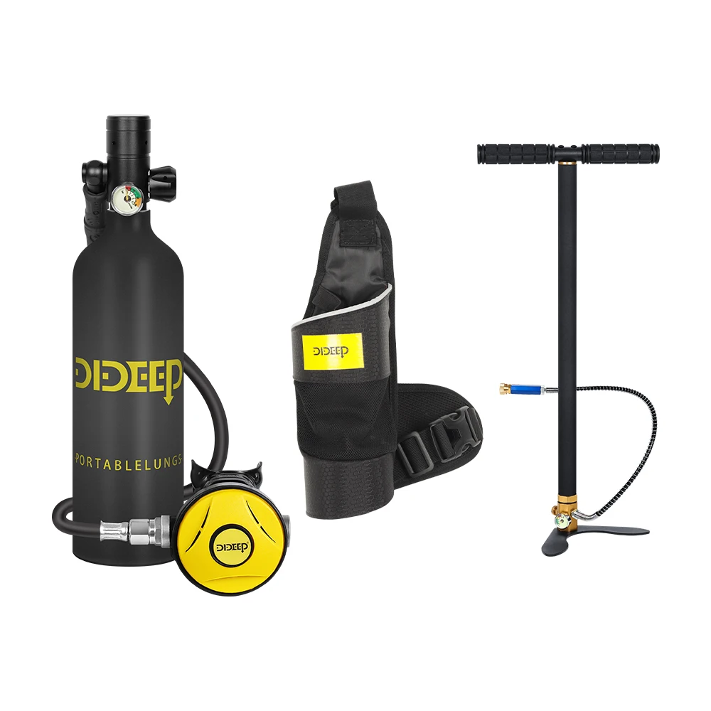 DIDEEP 1 Liter Mini Duikfles Set, 10-20 Minuten Onderwater Duiken, Gemakkelijk te Gebruiken, Draagbare Longfles met 3000 PSI