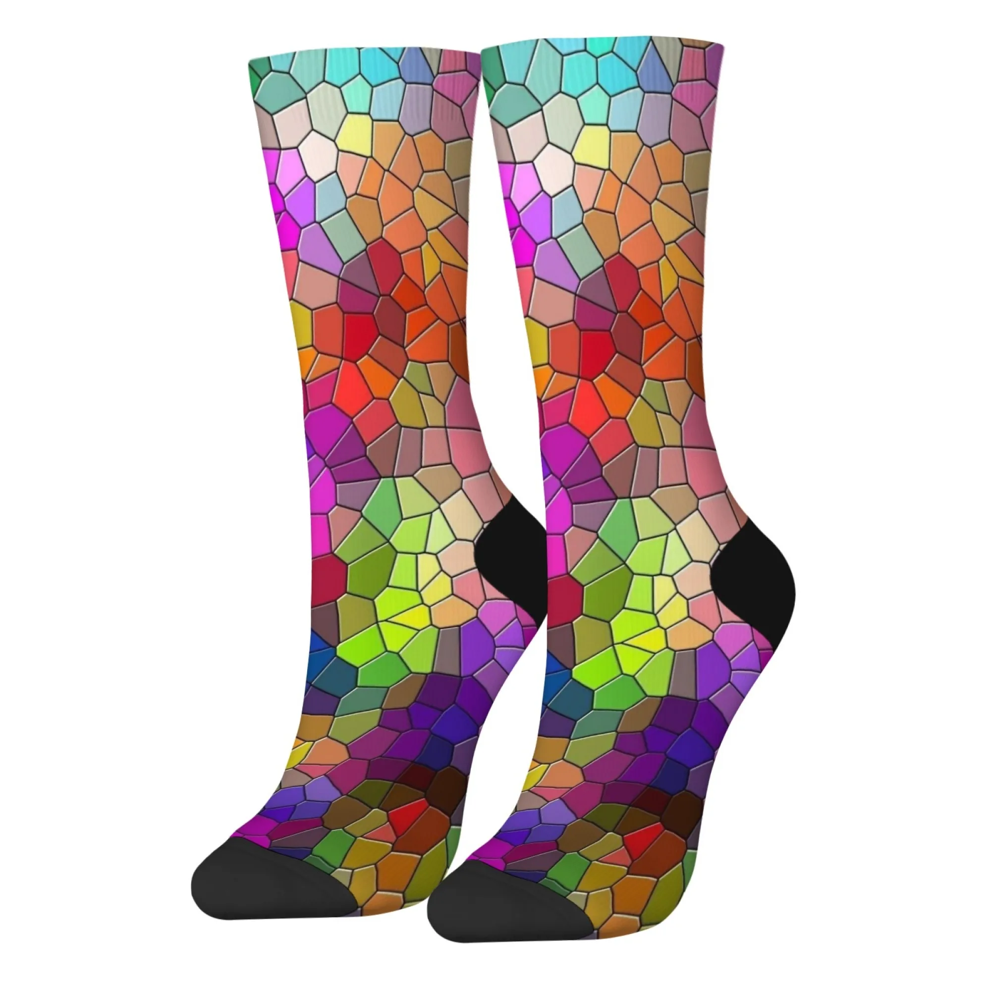 Rainbow Gradient Glass Art Socks Casual Fashion Men's Socks Novelty Funny Hip-Hop Socks Breathable Non-Slip Outdoor Sports Socks