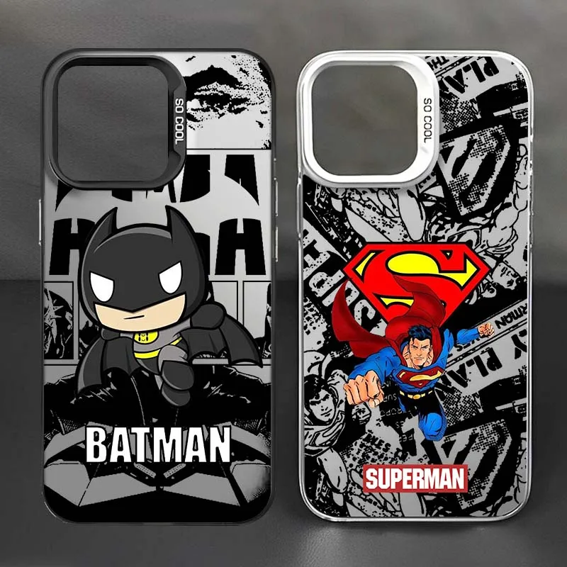 

B-Batmans S-Supermans Anime Phone Case For Apple iPhone 17 Air 16 16e 15 14 13 12 11 Mini Pro Max Plus Colorful Silver Cover
