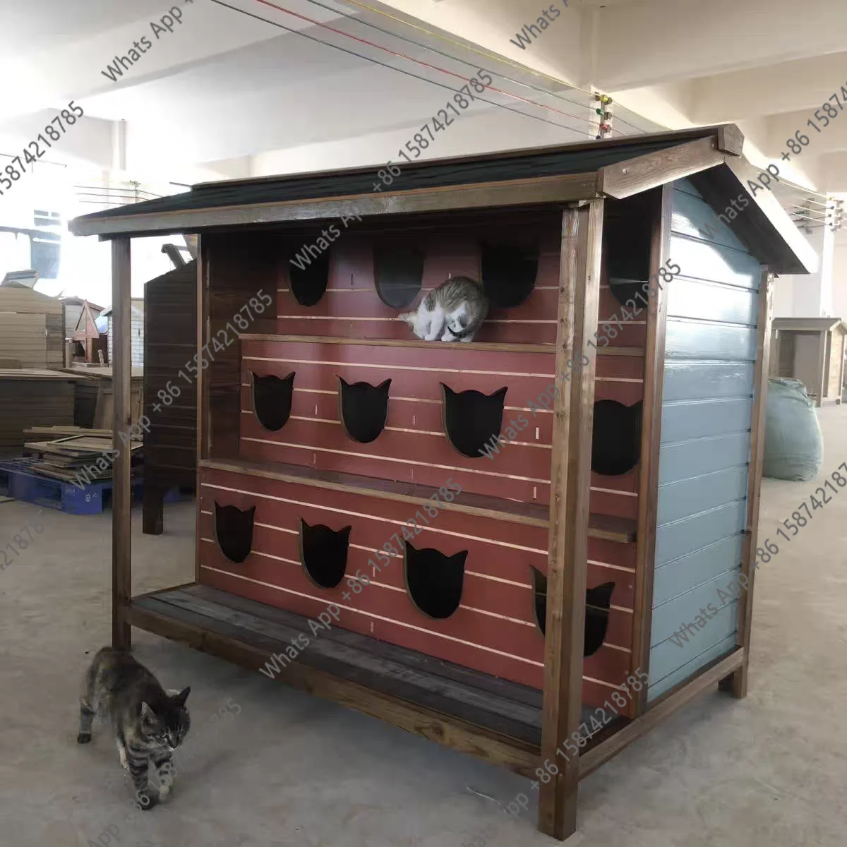 Stray cat stray dog cat house cat nest cage villa house Finnish pine preservative wood solid wood multi-layer outdoo