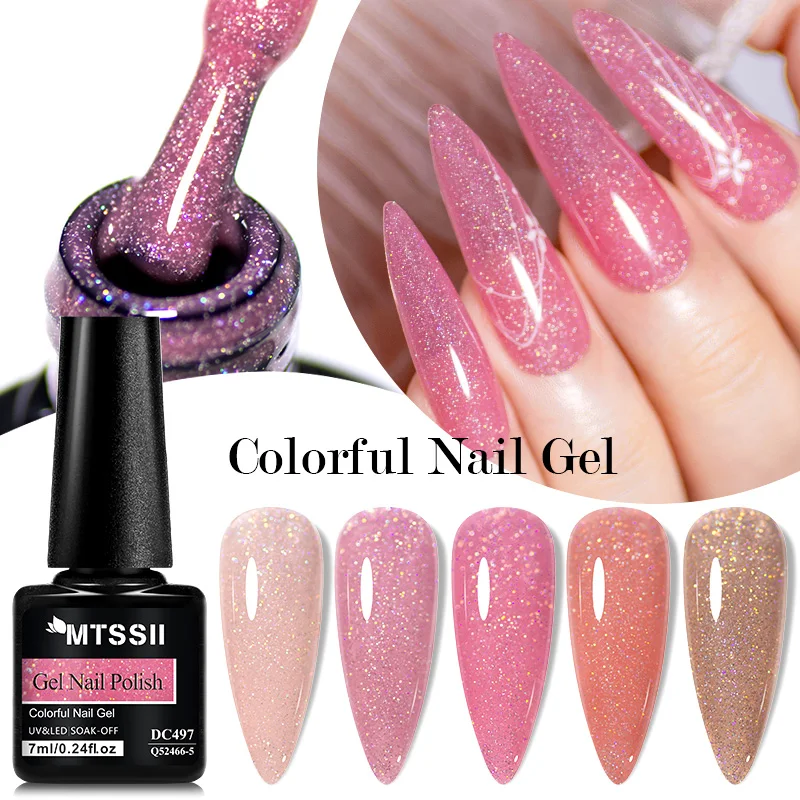 

MTSSII 7ml Shimmer Glitter Gel Nail Polish Dreamcolor Soak Off Gel Summer Color Pink Semi Permanant Manicure Art Varnish