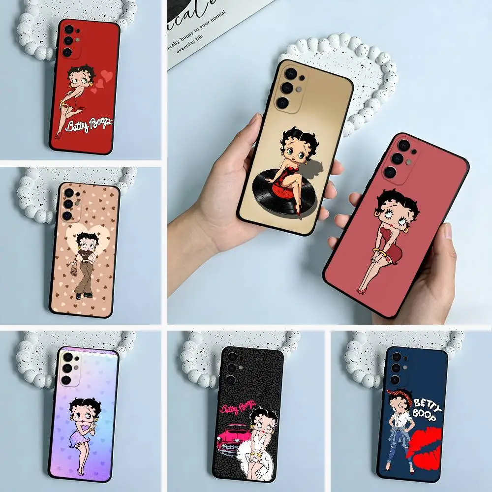 Classic Character Anime B-Bettys Boops Black Soft Silicone Phone Case for Samsung S25, S24, S21, S22, S23, S30, Ultra,  FE, Lite